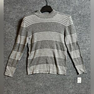 Karen Scott Grey and White Striped Ribbed Mock Neck Sweater -Size Petite XS, NWT